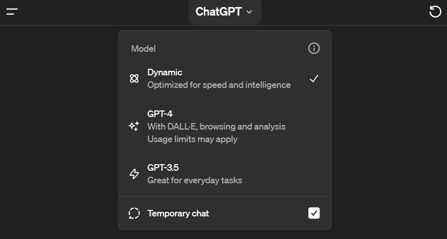 ChatGPTのモデルオプション画面