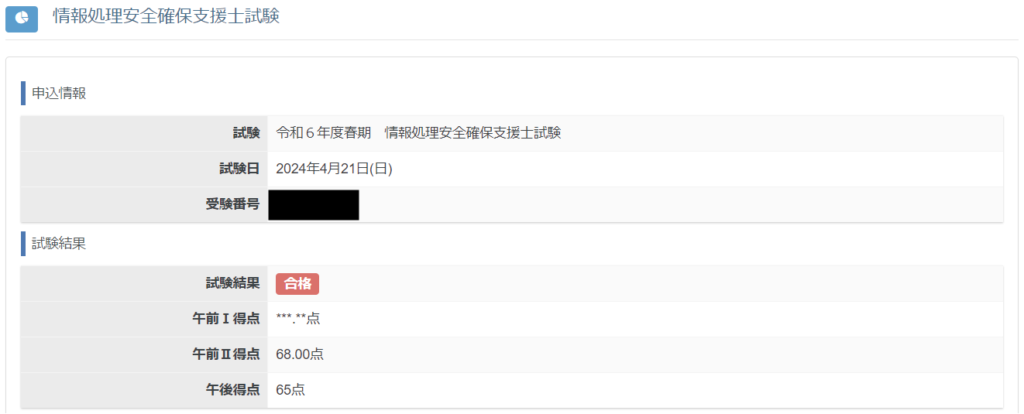 R6情報処理安全確保支援士試験合格画面